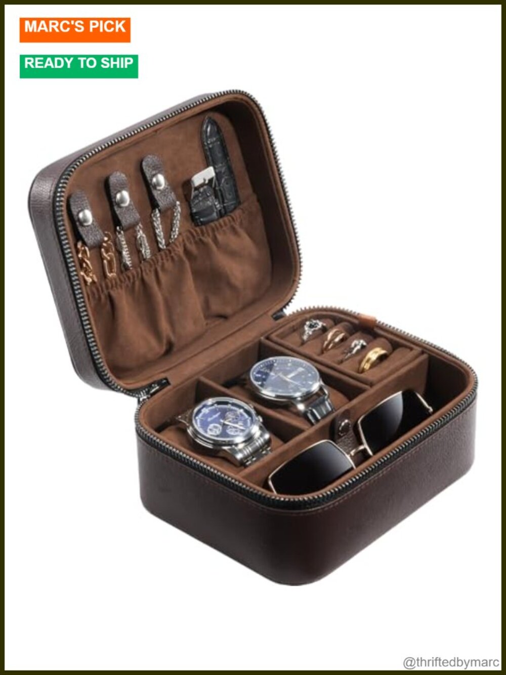 Travel Watch Case 2-Slot Faux Leather Jewelry Box Organizer with Suede Lining